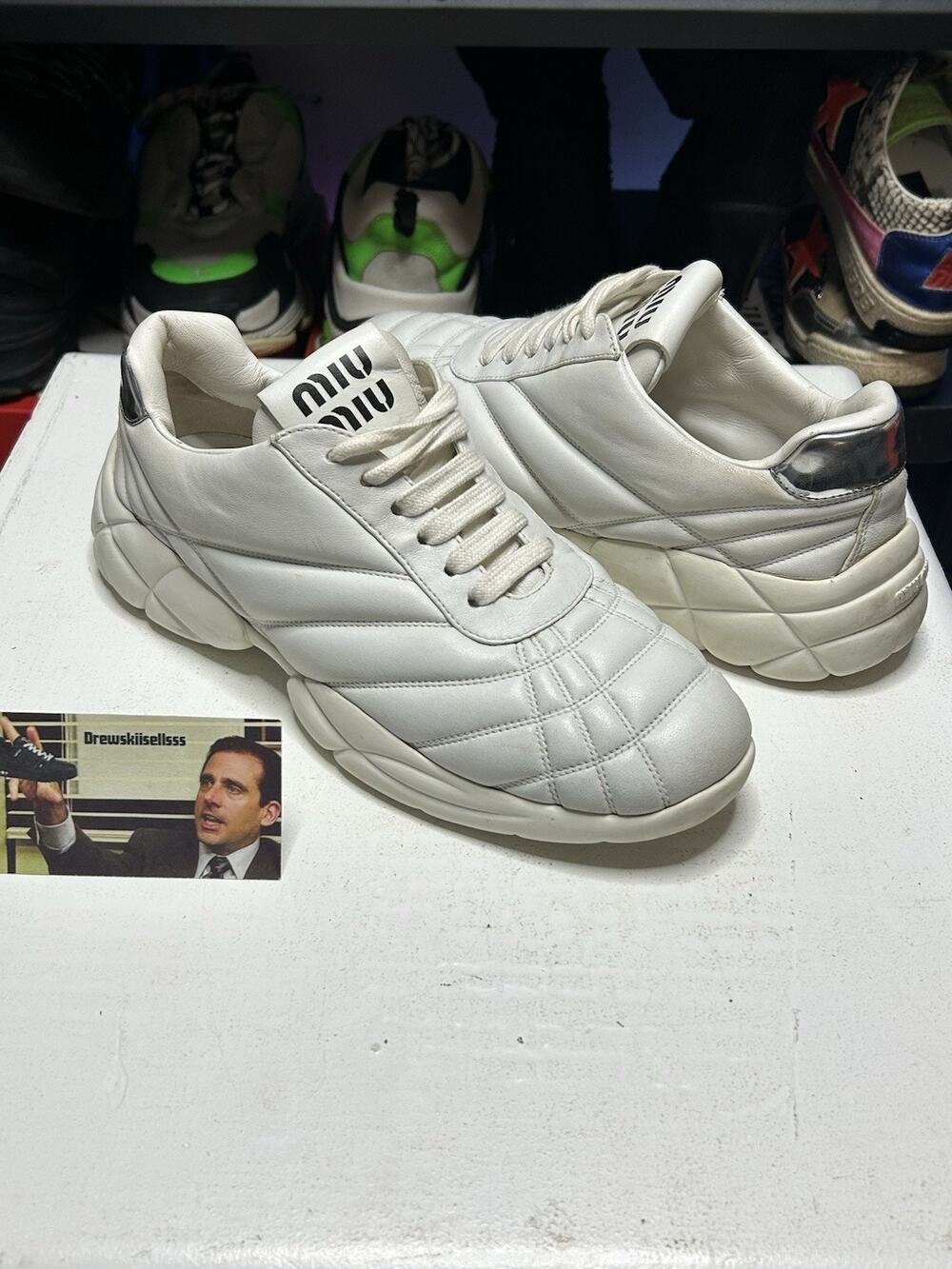 Miu Miu White Quilted Leather Sneaker Size Size 39 EU / 9 US Womens